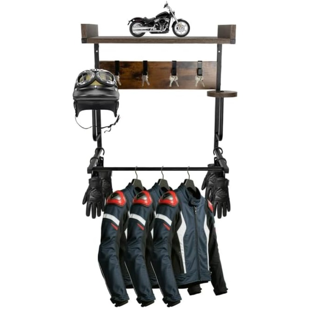Cycling Gear Wall Hanger - Motorcycle Helmet Holder with 4 Glove